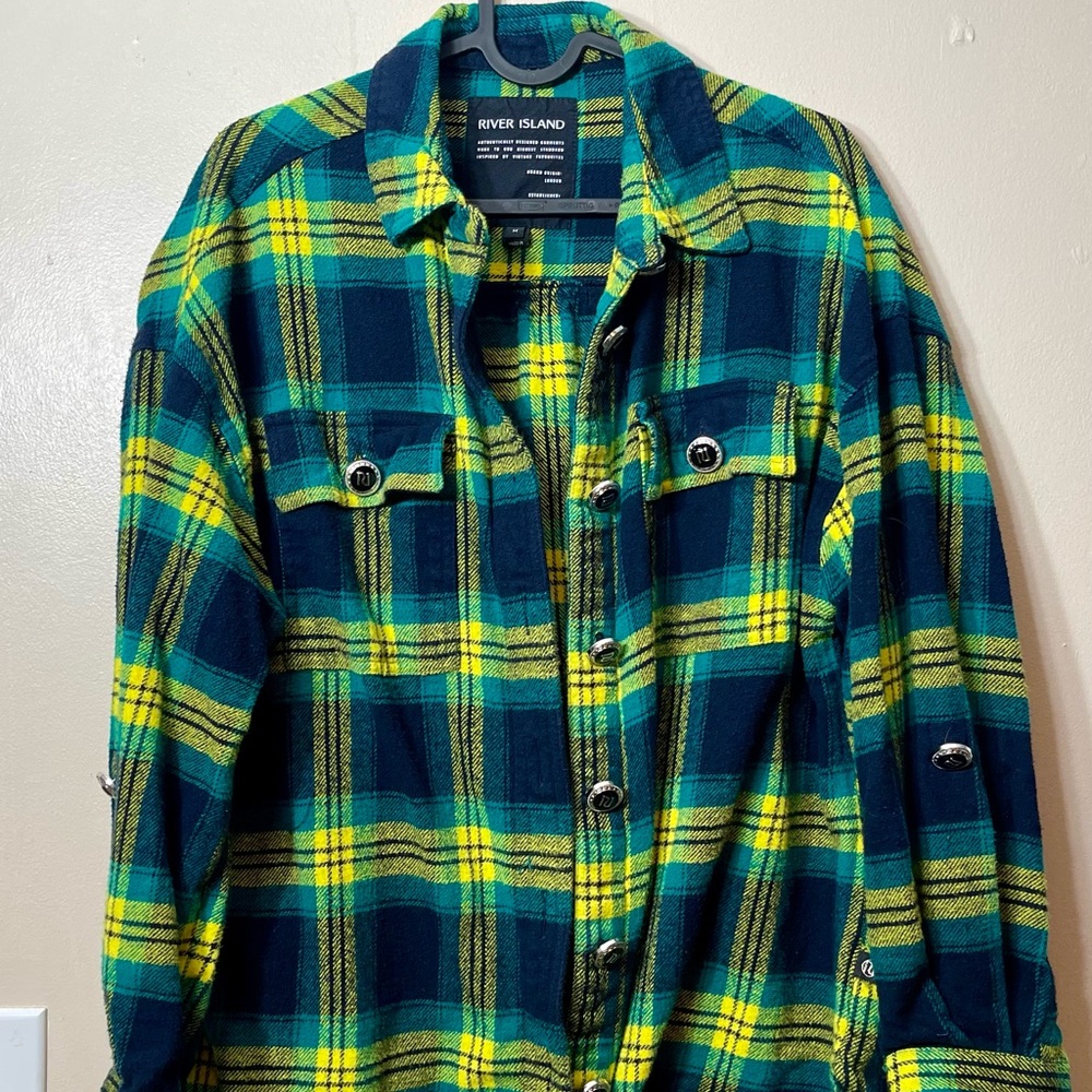 River Island Blue and Yellow Plaid Shirt Jacket
